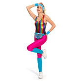 6Pcs/Set Retro 80s 90s Colorful Pink Glossy Fitness Legging Cosplay Costume For Adult Women Cosplay Costume Outfits Halloween Carnival Suit